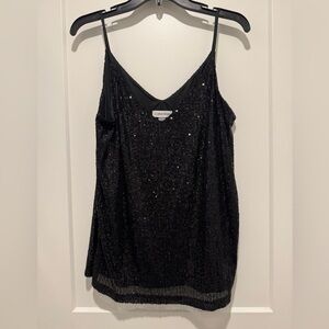CALVIN KLEIN BLACK SEQUIN SPARKLY SPAGHETTI STRAP LINED TOP